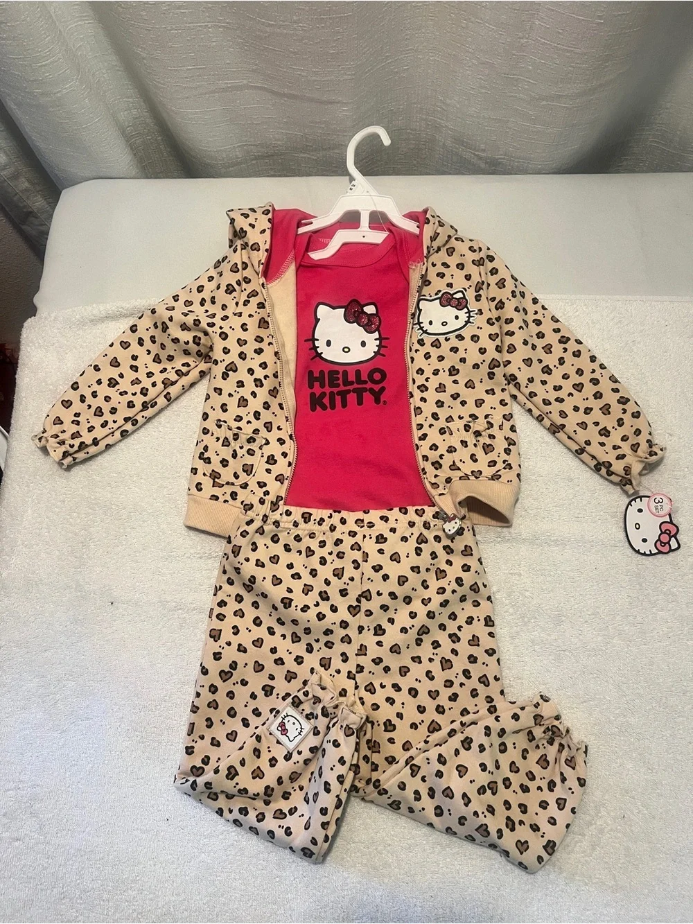 Hello Kitty Hot Pink Graphic Onesie  24 months 3 piece with Leopard  Set